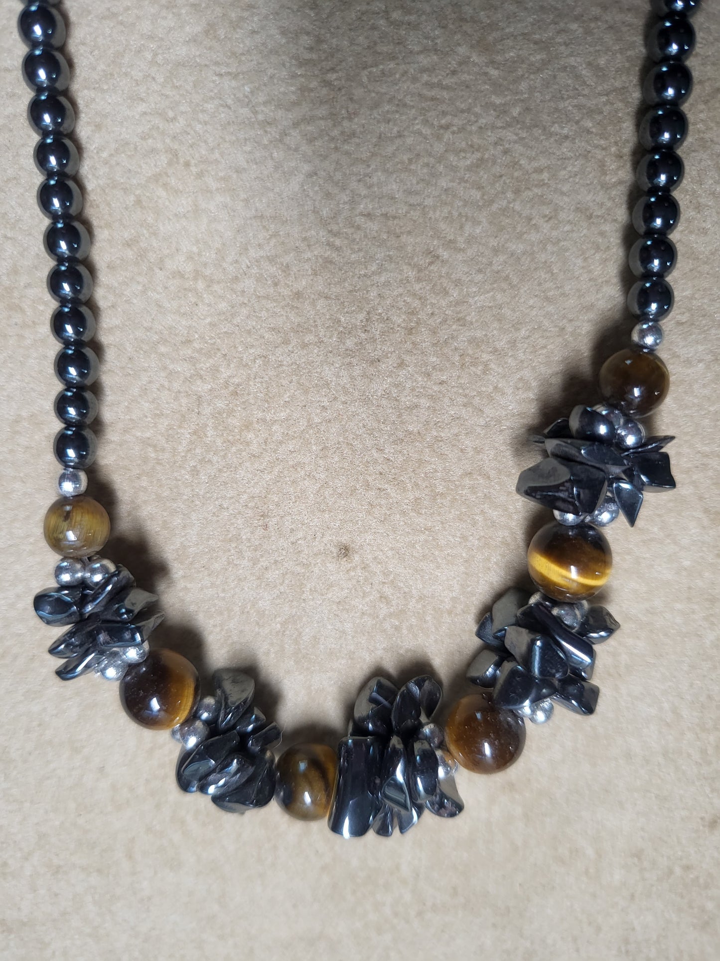 Hematite Gemstone Necklace with Tiger's Eye beads