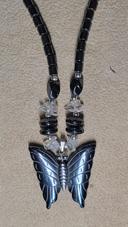 Hematite Gemstone Necklace Butterfly